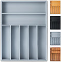 Silverware Organizer, 12.5 Inch Utensil Organizer Kitchen Drawer Organizer Bamboo Silverware Holder Cutlery Tray Organizer in Drawer Flatware Organizer Tray(7 slots, Gray）