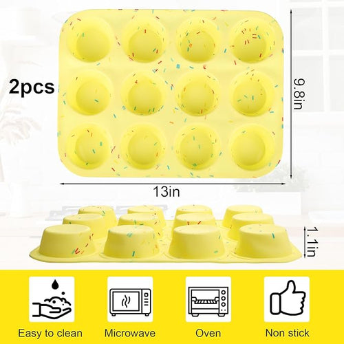 12 Cup Silicone Egg Bite Molds, 2PCS Nonstick Cupcake Pan Molds for Making Tarts, Mini Cheesecakes & Meatloaf