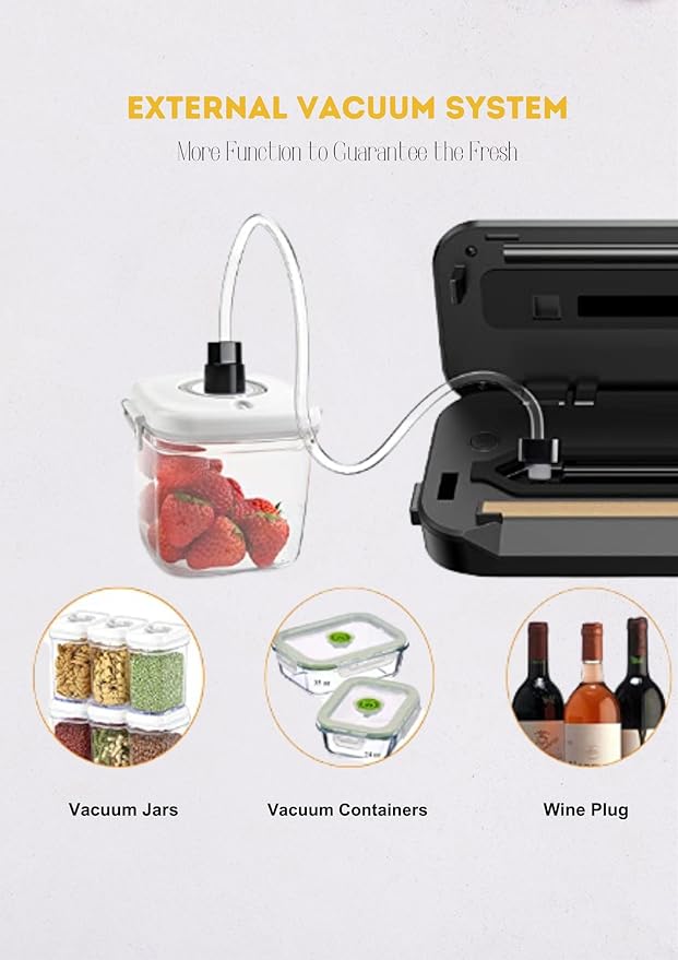 MEGAWISE Food Vacuum Sealer Machine with Built-in Cutter – 80kPa Suction, One-Touch Operation, 4 Food Modes, Compact Design (Silver)