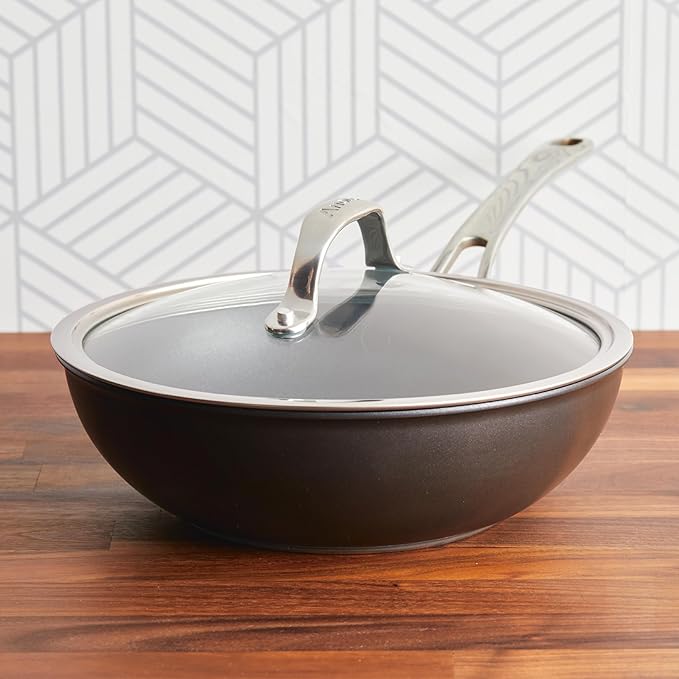 Anolon X Hybrid Nonstick Induction Stir Fry Wok Pan Cookware with Lid, Dishwasher Safe, Compatible with All Stovetops, 10 Inch - Charcoal Gray