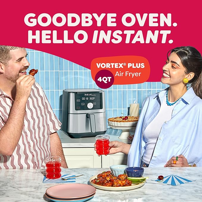 Instant Pot 4QT Vortex Plus 6-in-1 Mini Air Fryer, Custom Program Options, Crisps, Broils, Roasts, Dehydrates, Bakes, Reheats, 100+ In-App Recipes, Stainless Steel,4 Quarts