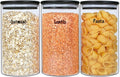 Urban Green Glass Jars with Black Lids, Glass food storage container sets with black lids, Airtight Canisters Sets with Bamboo Lids. Pantry Jar (3 Pack of 48oz)