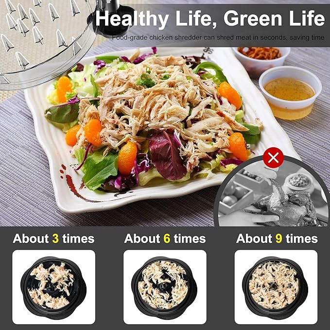Chicken Shredder Large Chicken Breast Shredder Tool Twist with Brush&Fork, Visible Meat Shredder Machine, Strong Anti-Slip Strip, Ergonomic Handle, BPA Free, Suitable for Pork Beef Chicken