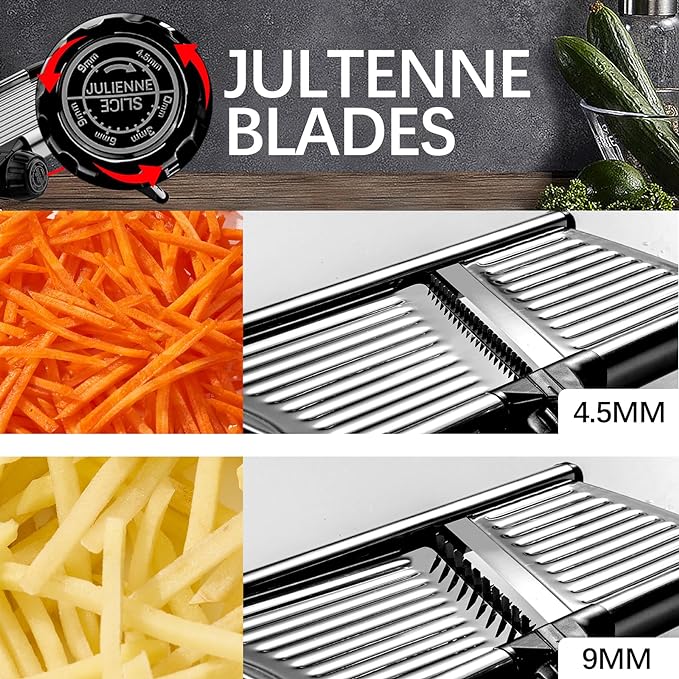 VEKAYA Mandoline Slicer, Mandoline Slicer for Kitchen, Adjustable Mandolin, Stainless Steel Mandoline, Vegetable Slicer, Potato, Onion, Cucumber, Tomato, Veggie Slicer with Cut-Resistant Gloves