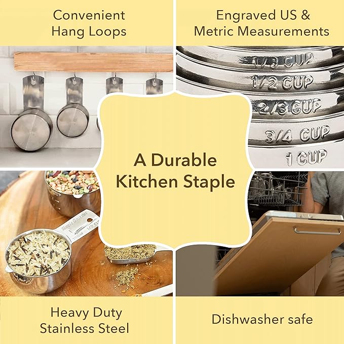 Simply Gourmet Measuring Cups and Spoons Set of 12 – Stainless Steel Kitchen Gadgets – Stackable Design with Long Handle Spoons – Fits in Jars – Cooking & Baking Measuring Set for Dry & Liquid