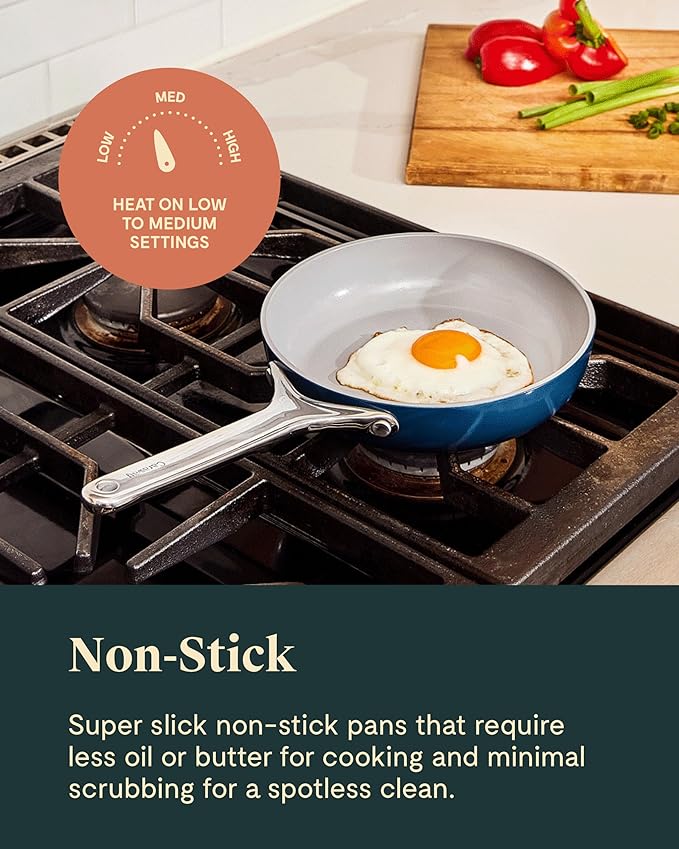 Caraway Mini Cookware Set - Non-Stick Ceramic Fry Pan (1.05 qt, 8") Sauce Pan (1.75 qt) & Storage Rack - Non Toxic, PTFE & PFOA Free - Oven Safe & Stovetop Agnostic (Gas, Electric & Induction) - Sage