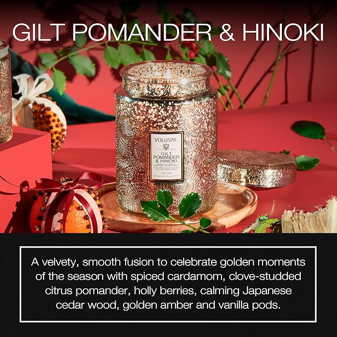 Japonica Collection Large - Gilt Pomander and Hinoki Reed by Voluspa for Unisex - 18 oz Candle