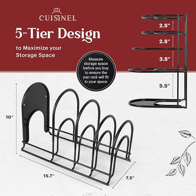 Pan Organizer - 2-PACK of Silicone-Coated Non-Slip 15" Heavy Duty Skillet Rack - Kitchen Counter/Cabinet Organization Storage - Holder for Cookie Sheet, Cutting Board, Cast Iron Cookware, Dish Stand