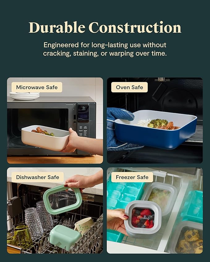 Caraway 22pc Glass Food Storage Set - Storage Containers for Food - Non-Toxic Ceramic-Coated Glass - Air Release Technology - Compact & Stackable Design - Mist
