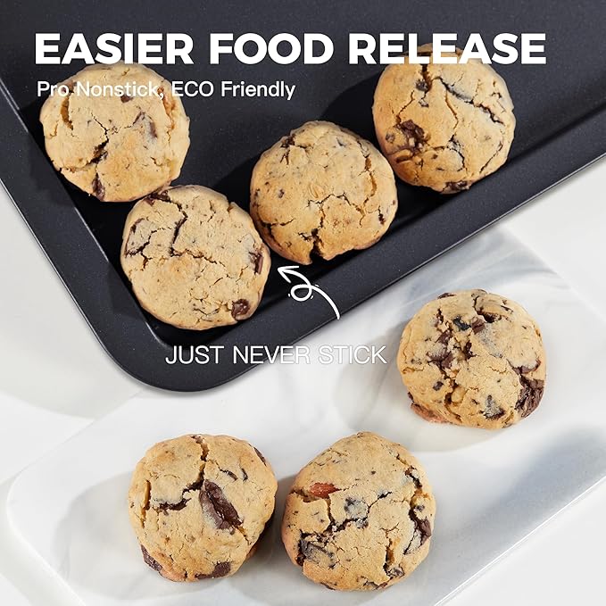 HONGBAKE XL Large Baking Sheet Set-19x13.25 in, Large Cookie Sheet Pan, Nonstick Oven Tray with Wider Grips, 3 Pack Bakeware, Dishwasher Safe - Dark Grey