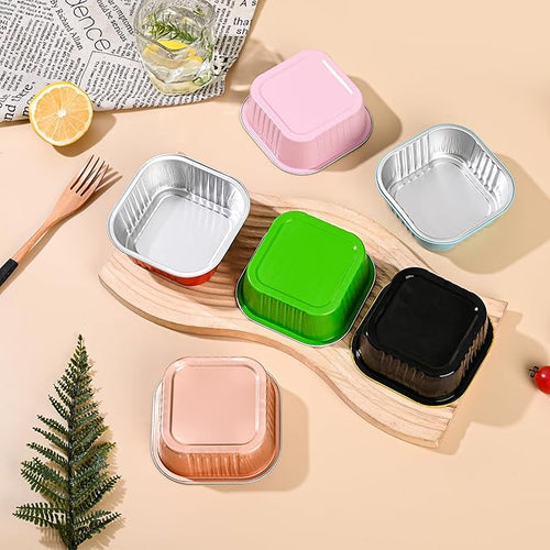 10oz Mini Cake Pans with Lids (40 Pack) Aluminum Foil Square Cupcake Liners Brownie Baking Cups,Disposable 4”x4” Large Cupcake Pan,Jumbo Muffin Tin Ramekins Holders