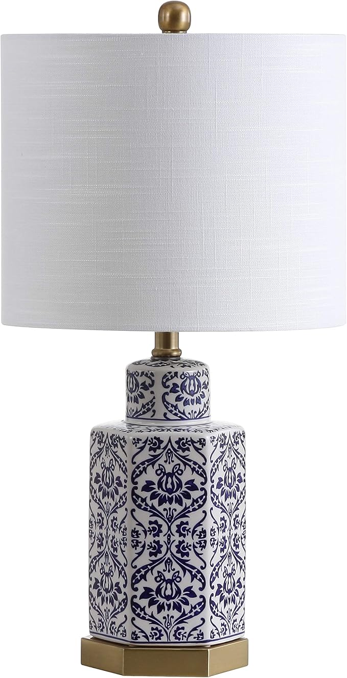 JONATHAN Y JYL3050A Diana 23.5" Ginger Jar Ceramic/Metal LED Table Lamp Classic Traditional Bedside Desk Nightstand Lamp for Bedroom Living Room Office College Bookcase LED Bulb Included, Blue/White