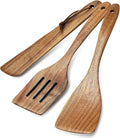 3Pcs Wooden Spatulas, Wooden Spatula for Cooking Long Handle Frying Turner Non-Stick Slotted Spurtle and Wood Scraper for Flipping, Scraping, and Turning, Cooking Utensils Set