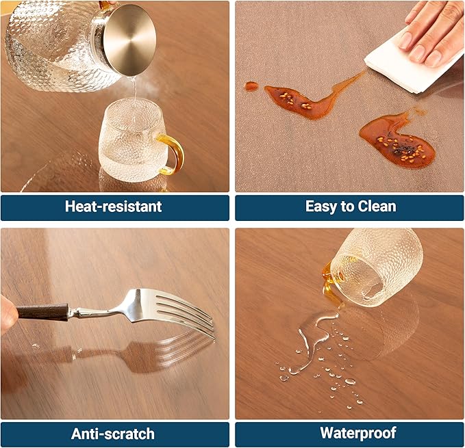 Clear Round Table Cover Protector 42 Inch, 2.0mm Transparent Plastic Table Protector Waterproof, Anti-Scratch Clear Desk Mat for Office Desktop Dresser Dining Table, FDA Compliant