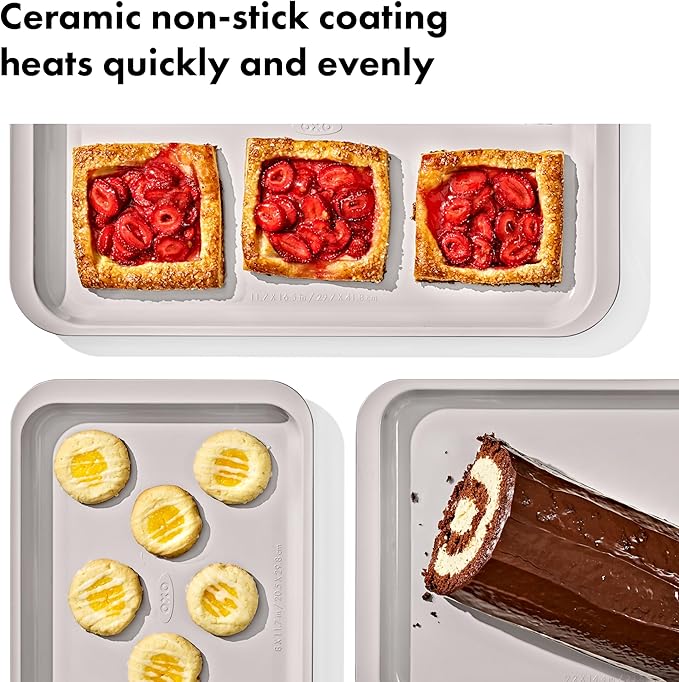 OXO Good Grips Non-Stick Pro Ceramic Coated Metal Bakeware 3-Piece Sheet Pan Set – Biscuit