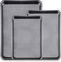 Vinino Baking Sheet Set of 3, Cookie Sheets For Baking with Square Texture Pattern, Thicker Carbon Steel Non-stick Baking Pan Half/Quarter/Jelly Roll Pans Tray for Oven-Grey