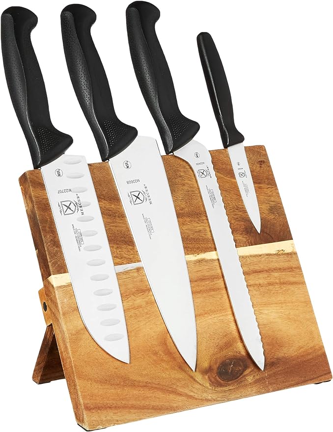 Mercer Culinary Millennia 5-Piece Magnetic Board Set with Black Handles, Acacia, 16 x 8 x 18 inches