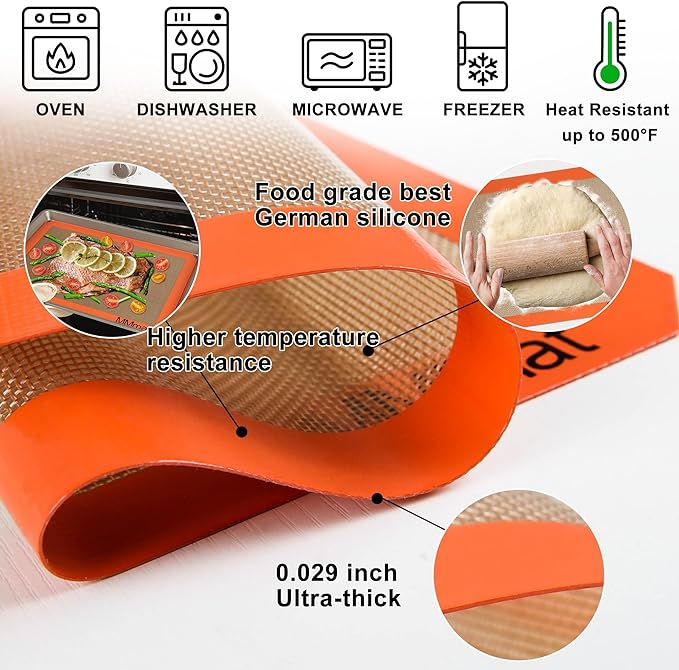Silicone Baking Mats - Best German Silicone - Non Slip Silicone Baking Sheet, Non Stick Reusable Silicone Mats for Baking, Oven Liner, Counter Mat - 2 Toaster Oven Size Baking Mats