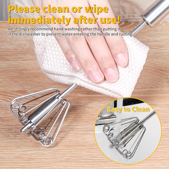 Newness Egg Whisk, [2 Pack 10in & 12in] Stainless Steel Hand Push Whisk Blender for Home - Versatile Tool for Egg Beater, Milk Frother, Hand Push Mixer Stirrer - Kitchen Utensil for Blending, Whisking