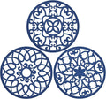 SMARTAKE 3 Set Silicone Trivet Mats, Multi-Use Carved Trivet Mat, Insulated Non-Slip Durable Kitchen Mats, Flexible Modern Kitchen Table Mat, for Hot Dishes, Pots, Dining Countertop, Navy Blue