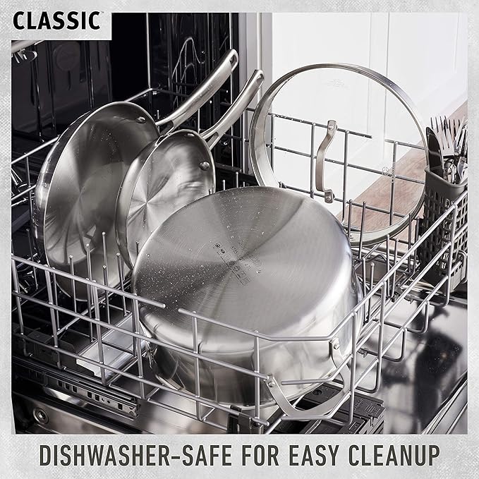 Calphalon Classic Stainless Steel Cookware Set, 10-Piece, Impact-Bonded Aluminum Base, Stay-Cool Handles