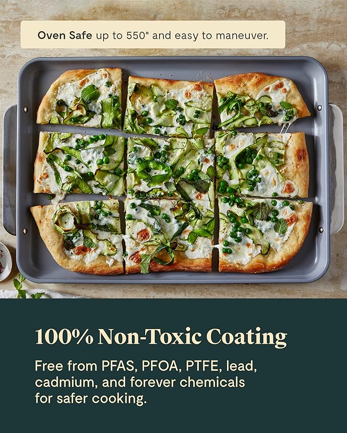 Caraway Non-Stick Ceramic Baking Sheet Trio - Naturally Slick Ceramic Coating - Non-Toxic, PTFE & PFOA Free - 18 x 13 Large, 15 x 10 Medium, & 9" x 13" Small - Black
