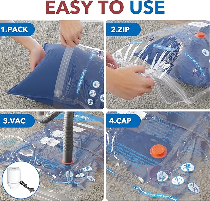 Vacuum Storage Bags with Electric Air Pump 16 Combo (4 Jumbo/4 Large/4 Medium/4 Small), Plastic Packaging Bags,Travel Vacuum Bags For Luggage,Clothes, Pillows, Comforters, Blankets, Bedding