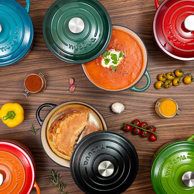 Cast Iron Dutch Oven with Lid – Non-Stick Ovenproof Enamelled Casserole Pot – Sturdy Dutch Oven Cookware – Orange, 7.3-Quart, 30cm – by Nuovva